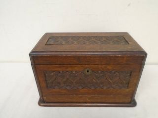 Antique Arts And Crafts Carved Wooden Box With Drawer