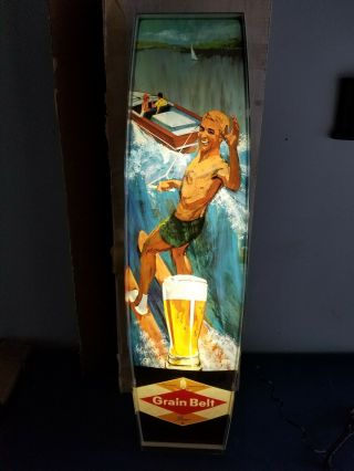 1960s Grain Belt Beer Water Skiing Guy & Wooden Boat Light Up Sign Org Box Mn