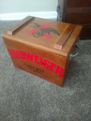 Budweiser Anheuser Busch Wooden Beer Crate Box 1876 Cooler With Handles