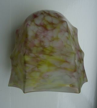 Vintage Art Deco Glass Lampshade Delicate Pink and Lemon Yellow Marbled Effect 3