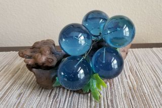 Vintage Mcm Mid Century Blue Acrylic Lucite Grape Cluster Balls Burl Wood Base