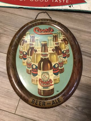 Rare Early Tin Cooks Goldblume Beer Sign 1940’s - 50’s Multi Bottle Graphics Orig