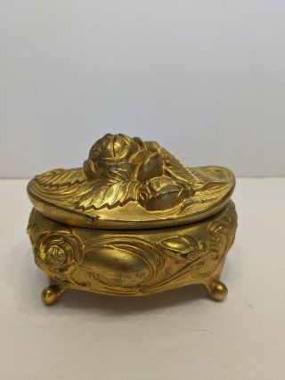 Antique Art Nouveau Jewelry Casket Trinket Box Vanity Box Gold Tone Roses