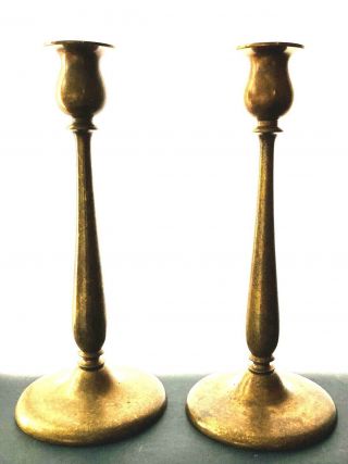 Vintage 2 Pc Set Modernist Solid Brass/bronze Tulip Style Candleholders
