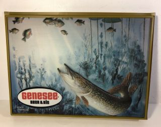 Vintage Genesee Beer Lighted Sign Insert Panel Only 3d Pike Fish Shadow Box