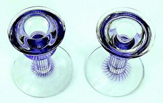 Vintage KOSTA BODA SWEDEN Glass Candle Holders FILIPPA Signed K.  KJELL ENGMAN 2
