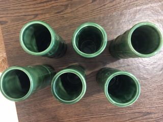 Vintage Set of 6 Libbey Bamboo Tiki Tall Green Ceramic Cocktail Mugs Cups Vases 3