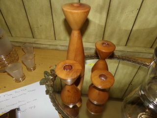 Set Of 4 Vintage Mid Century Danish Modern Wood Candle Holders