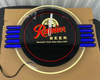 Vintage Rainier Beer Neon Lighted Clock Advertising Sign