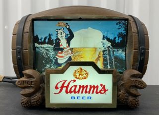 Vintage 1960s Hamms Beer Advertising Motion Flip Scene Lighted Barrel Sign