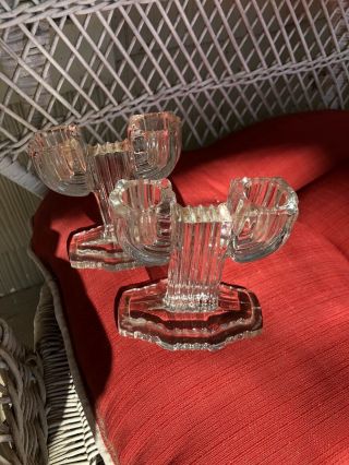Anchor Hocking Depression Crystal Queen Mary 92 Deep Cut Candlesticks— One Pair