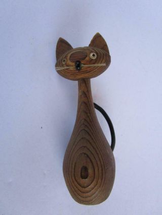 Vintage Mid Century Hand Carved Cryptomeria Wood Carved Cat Figurine
