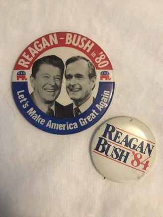 Ronald Reagan Bush 1980 & 1984 Campaign Pin Buttons Political