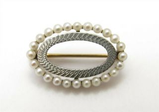 Vintage 14k Yellow Gold Seed Pearl Textured Oval Pin (a)