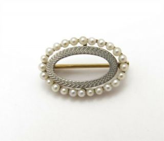 Vintage 14k Yellow Gold Seed Pearl Textured Oval Pin (b)