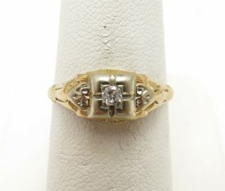 Vintage 14k Two - Tone Gold Diamond Accent Art Deco Ring Size 6