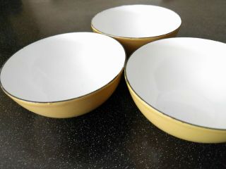 Mid Century Danish Modern Atomic Arabia Finland Yellow Enamelware Bowls Metal