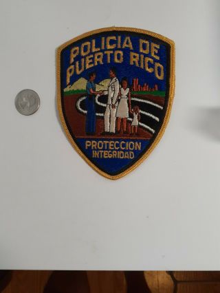 Vintage Policia De Puerto Rico Arm Patch - Proteccion Integridad - Gold Trim