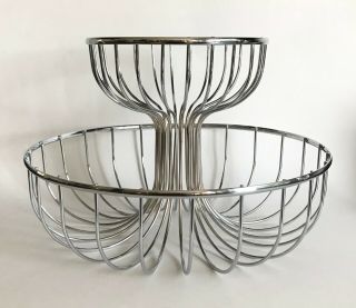 Vtg Mid Century Modern Double Decker Chrome Wire Centerpiece Fruit Bowl Basket