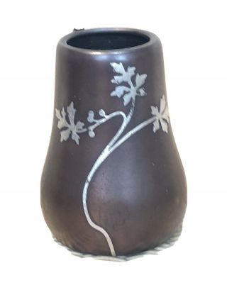 Heinz Art Nouveau Bronze Vase Inlaid With A Sterling Silver Leaf Motif
