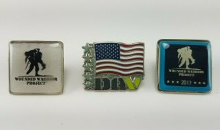 Dav Pin Disable American Veterans American Flag Design W/ 2 Wounded Warrior Pins