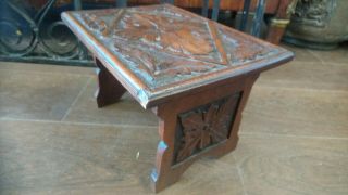 Antique Arts And Crafts Small Carved Wooden Stool