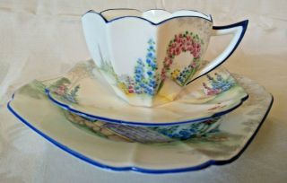 Vintage Shelley Archway Of Roses Queen Anne Deco Trio - Tea Cup,  Saucer,  Plate