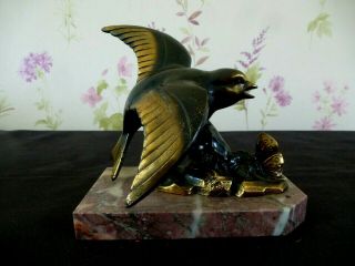 French Art Deco Spelter Bird On Marble Base