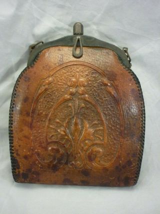 Antique Bosca Clutch Turnlock Purse Handbag Embossed Hand Tooled Leather Purse