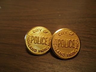 2 Vintage Police Buttons - Brass - City Of Highland Park,  Mich