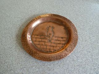 Arts & Crafts Copper Pin Ring Coin Dish Cat On A Wall