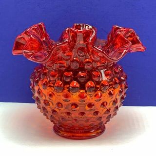 Fenton Glassware Vtg Depression Glass Bowl Cranberry Red Hobnail Wave Crest Vase