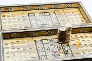 Vintage Backgammon,  Chess,  Checker Inlade Board,  Box -