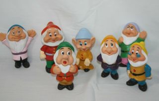 Vintage Disney Set Of 7 Dwarfs Plastic Rubber Dolls Toys Snow White Bath Toys 5 "