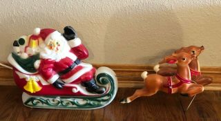 Vintage Christmas Blow Mold Empire Santa Reindeer Sleigh Yard Decor - Small