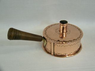 Antique English Arts & Crafts Copper Tinder Box Chamber Candlestick Makers Mark.