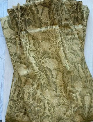 Pinch Pleat Curtains Pair 2p 94” X 48” Green Gold Damask Botanical Lined Vintage