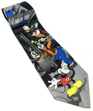 Vintage Disney Mickey Unlimited Goofy Donald Duck Garage Mechanic Necktie Tie