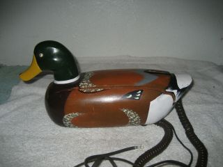 Vintage Wooden Mallard Duck Decoy Push Button Phone Telemania
