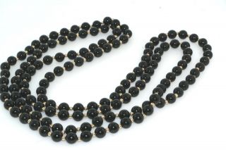 2pc Vintage Black Onyx 14k Yellow Gold 8mm Bead 30 " Necklace Strands