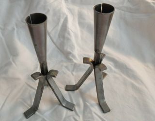 Vintage Signed Sweden Iron Metal Brutalist Design Pair 2 Candle Holders 3 Legs