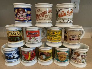 Vtg.  Set Of 24 Franklin Porcelain " The Corner Store Porcelain Mugs "