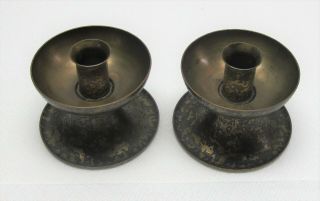 Roycroft Vintage Arts & Crafts Brass Pair Matching Candle Holders