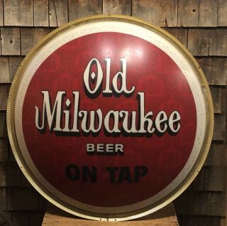 Vintage Old Milwaukee Beer Large Bar Curved Button Advertising Sign 42”