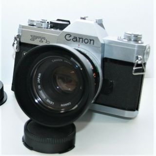 Near Canon Ftb Ql Vintage 35mm Film Camera With Canon 50mm F/1.  8 Fd Lens