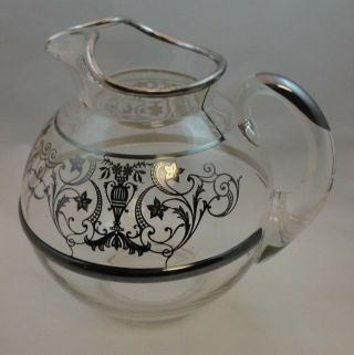 Antique Sterling Silver Ornate Overlay Rounded Glass Pitcher