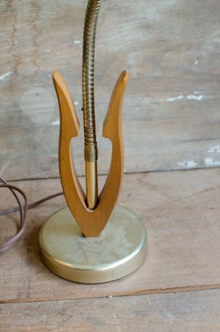 Mid Century Modern Brass Desk / Table Lamp wood accents.  MCM table lamp desk 2