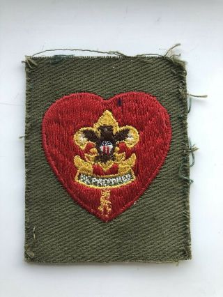 Vintage Bsa Boy Scouts Of America Be Prepared Red Heart Patch On Green Cloth