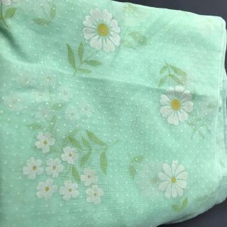 Vintage Green Sheer Flocked Daisy 4 Yards Fabric Flower Floral Dotted Swiss