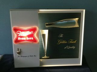 Miller Beer Sign Old Lighted Motion Glass High Life Golden Touch Of Quality Rare